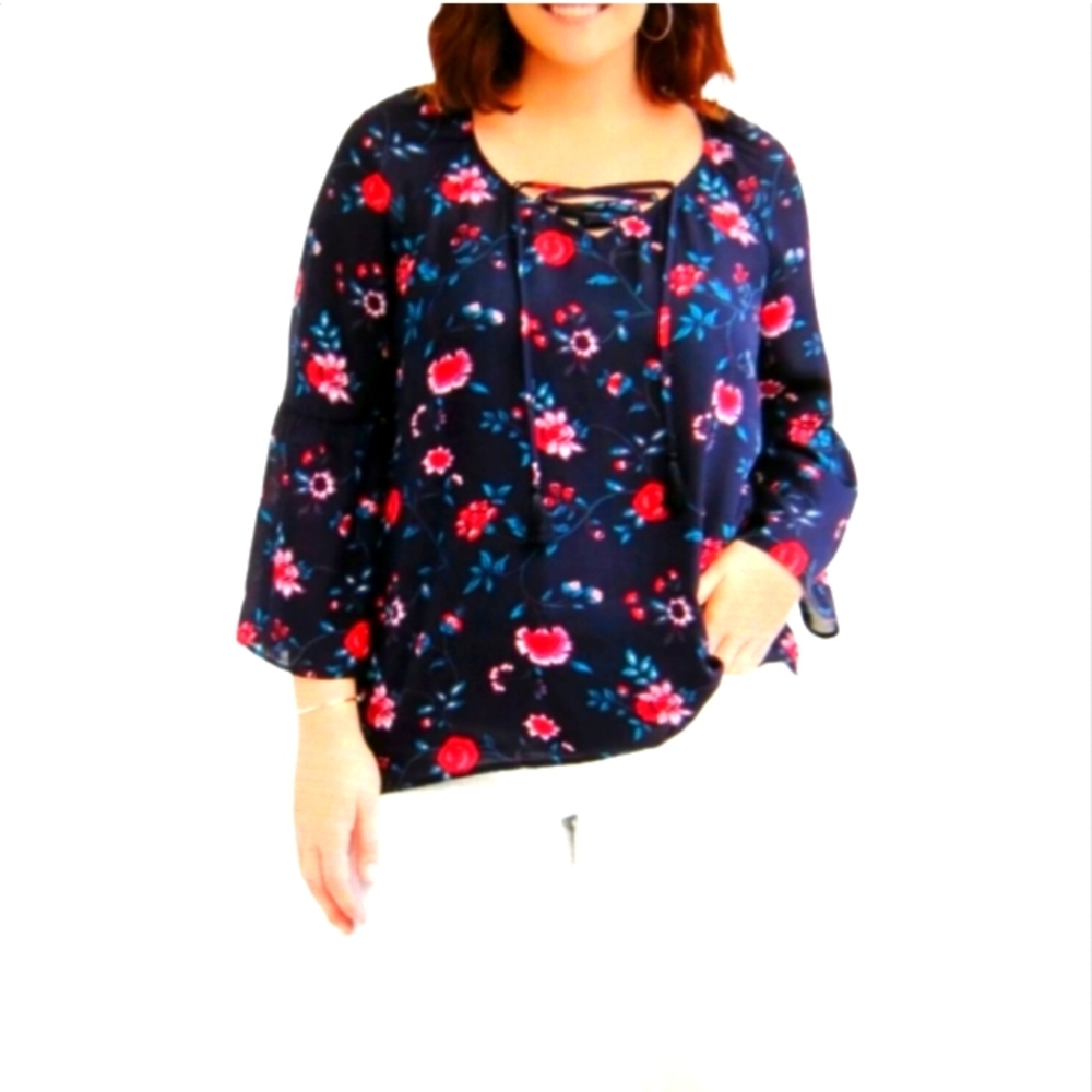 NWT Faded Glory Women's Floral Bohemian Style Bell Sleeve Blouse